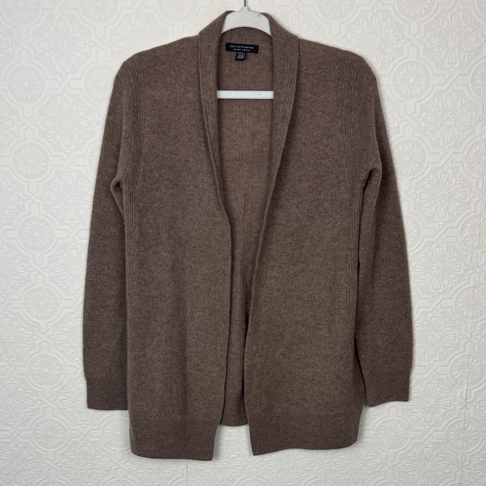 Saks‎ Fifth Avenue 100% Cashmere Open Front Cardigan Brown Size Small